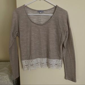 Cropped lace trim sweater